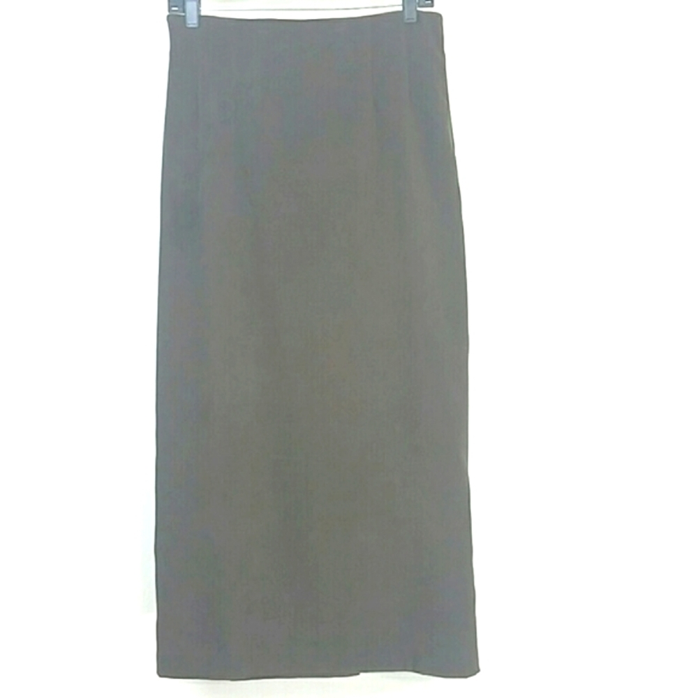 Skirt Pleated Maxi Pencil Brown Micro suede Stretch Lined Kick pleat stretch